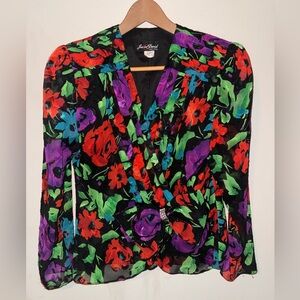 Colorful Floral Women's Blouse - Black Base